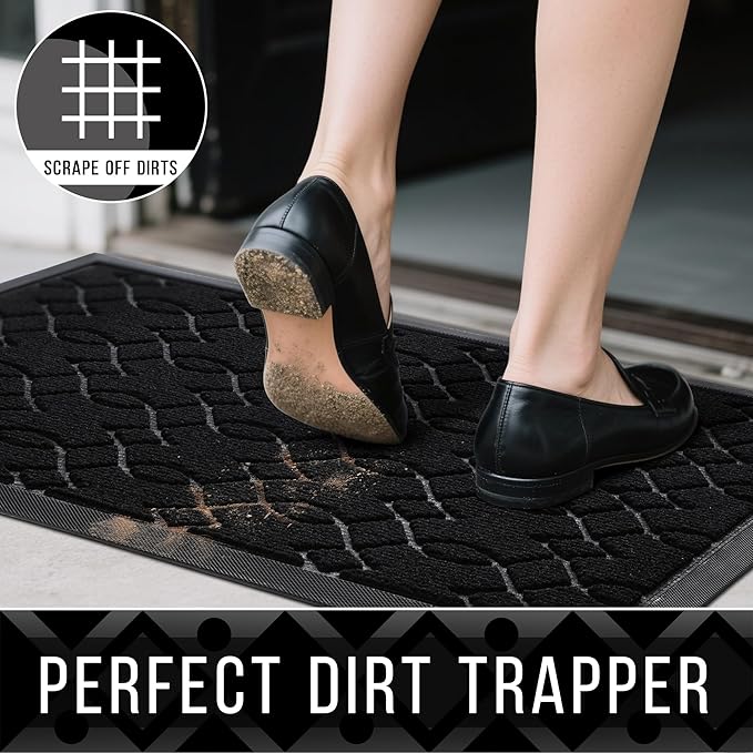 Yimobra Large Door Mat 47x24, All-Season Waterproof Doormat Outdoor Entrance, Heavy Duty Non-Slip Outside Door Mat for Garage Patio Proch Entryway Indoor, Easy Clean, Black