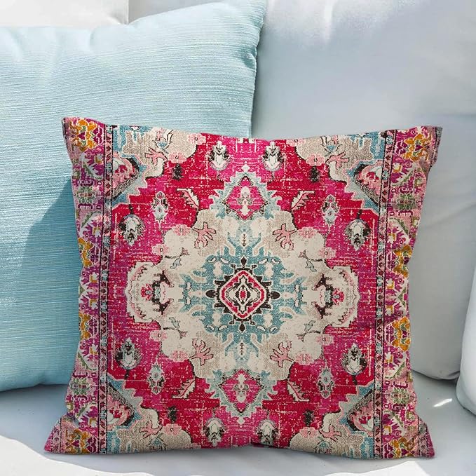 Snycler Boho Throw Pillow Covers 20x20 inch Set of 2 Boho Rug Carpet Double Sided Pattern Cotton Soft Pillow Case Cushion Cover Pillowcase for Couch Sofa Bed Decorative (Red)