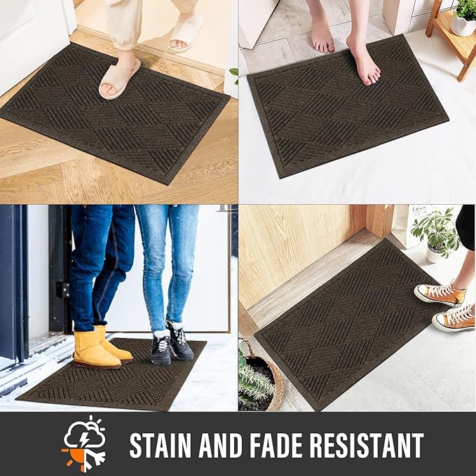 Sturdy Front Door Mat, Absorbent Muddy Dirt Resist Welcome Door Mats Outdoor Indoor, Stain and Fade Resistant, Non-Slip Rubber Backing Low Profile Doormat for Entryway, 36×24, Brown