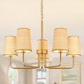 28" Gold Boho Rattan Chandelier for Living Room 5-Light Coastal Farmhouse Chandeliers for Dining Room Adjustable Rustic Boho Pendant Light Fixture Bedroom Kitchen Island Entryway Foyer