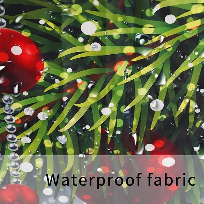 Christmas Shower Curtain Merry Xmas Holiday Backdrop Snowflakes Pine Trees Shower Curtains Sets Polyester Waterproof Fabric Washable Decorative Bathroom Curtain 72" x 72" with 12 Hooks