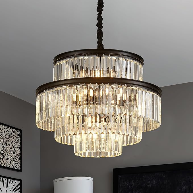 21.6" 14-Light Modern Crystal Chandelier Light Fixtures 4-Tier Black Luxury Chandeliers for Dining Room Round Hanging Pendant Lighting for Living Room Kitchen Entryway Bedroom Foyer Hallway