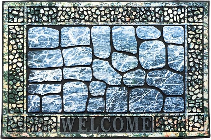 Door Mat Welcome Mat, Heavy Duty Door Mat 23.6 x 35.4 Inch Front Rug Doormat for Outdoor Entrance Home Non-Slip Rubber Rug for Front Door, Outside, Entryway, Patio (Blue Welcome)