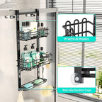 HapiRm 3 Tier Over the Door Shower Caddy, Hanging Shower Caddy with 16 Hooks and 2 Soap Holders, No Drilling Adjustable Hanging Bathroom Organizer - Black