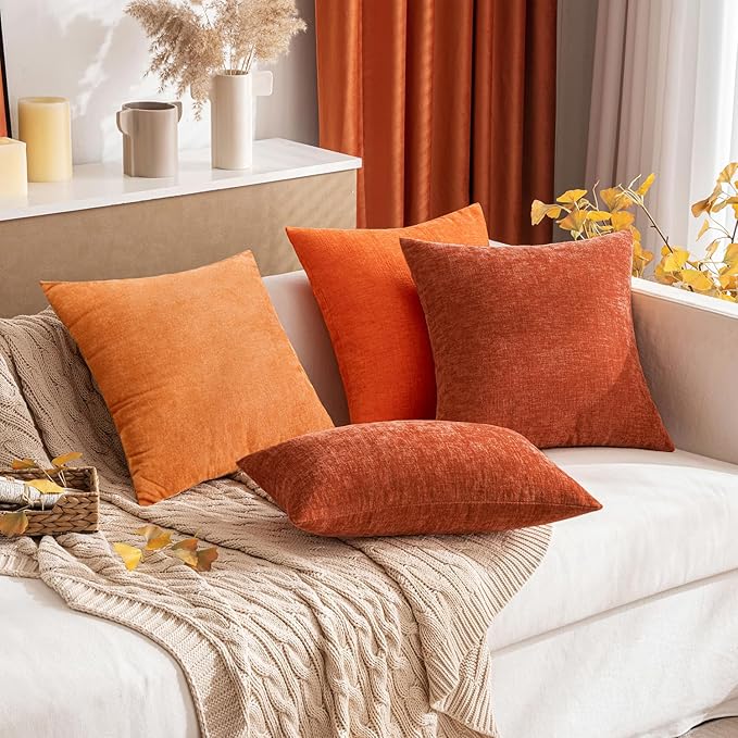 MIULEE Pack of 2 Rust Throw Pillow Covers 18x18 Inch Fall Soft Chenille Pillow Covers for Sofa Living Room Couch Solid Dyed Cases