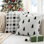 MIULEE Christmas Decorative Chenille Throw Pillow Covers, 18x18 Inch, White Black Tree, Set of 2 Cute Trees with Plaid Patterns Pillows for Sofa Couch Bedroom Chair Xmas Home Decor