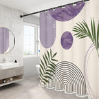 Boho Mid Century Leaf Shower Curtain Set,Arch Sun Design,Minimalistic Leaves Pattern,Waterproof and Luxurious Fabric-12 Hooks(Purple-72" x 72")
