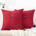 Phantoscope Pack of 2 Farmhouse Throw Pillow Covers Premium Coconut Button Vintage Linen Solid Decorative Pillow Cover for Couch Bed and Chair Red 18 x 18 inches 45 x 45 cm