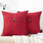 Phantoscope Pack of 2 Farmhouse Throw Pillow Covers Premium Coconut Button Vintage Linen Solid Decorative Pillow Cover for Couch Bed and Chair Red 18 x 18 inches 45 x 45 cm