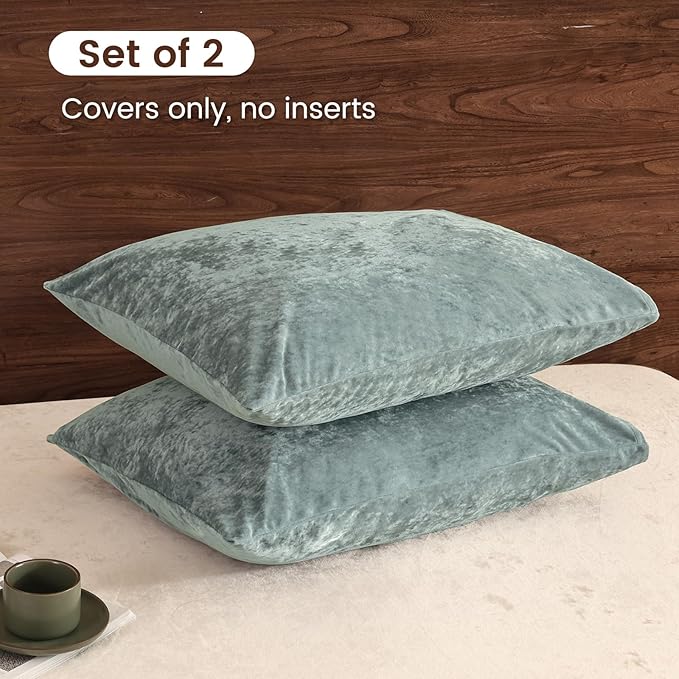 PHF Truly Velvet Pillowcases Standard Size, No Insert, 2 Pack Ultra Soft Breathable Pillow Shams Covers with Envelope Closure, 20" X 26" Luxury Cozy Warm Fuzzy Flannel, Dusty Blue