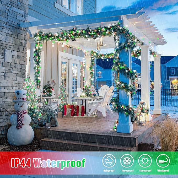 JMEXSUSS 2 Pack Red White and Green Solar Christmas Lights, Each 33FT 100 LED Solar String Lights Outdoor, Waterproof Solar Fairy Lights for Outside Christmas Decorations