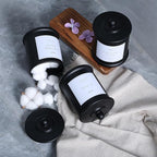 3 Pack Qtip Holder Dispenser, 16oz Bathroom Organizer and Storage Canisters, Glass Apothecary Jars with Lid - Home Decor, Room Decor Aesthetic (Black)