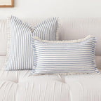 Throw Pillow Covers 26x26 Set of 2 Striped Fringe Pillow Cover Farmhouse Cushion Covers with Tassel Neutral Boho Pillows Decorative Square Pillowcase for Couch Sofa Bed, Blue