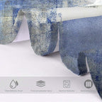 4Pcs Grey Bathroom Shower Curtain Sets with Rugs, Blue and Grey Abstract Painting Gray Retro Bathroom Sets with Shower Curtain and Rugs and Accessories
