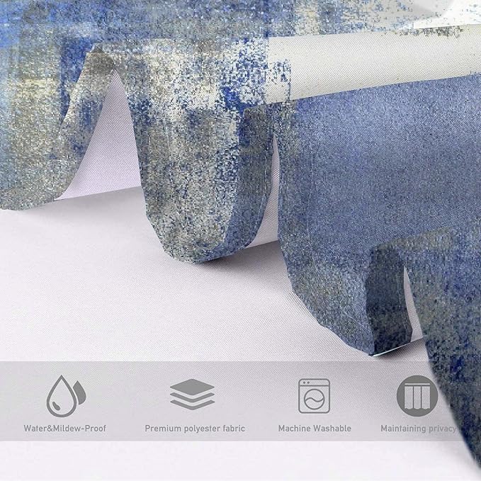 4Pcs Grey Bathroom Shower Curtain Sets with Rugs, Blue and Grey Abstract Painting Gray Retro Bathroom Sets with Shower Curtain and Rugs and Accessories
