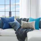 Topfinel Blue Pillow Covers 16x16,Western Velvet Blue Gray Throw Pillow Covers Set of 4 with Striped Corduroy,Boho Soft Accent Pillowcases for Couch,Bed,Living Room Home Decor