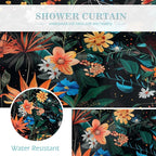 Aimego Black Floral Shower Curtain - Dark Vintage Flower Plants Boho Chic Colorful Botanical Leaves Fabric Cloth Bath Shower Curtain Set with 12 Hooks for Bathroom Decor Accessories, 72"x72"