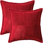 MIULEE Christmas Decorative Throw Pillow Covers for Couch Bed Livingroom 12x12 Inch Set of 2 Red Boho Accent Throw Pllows Broadside Striped Patchwork Soft Corduroy Pillowcases