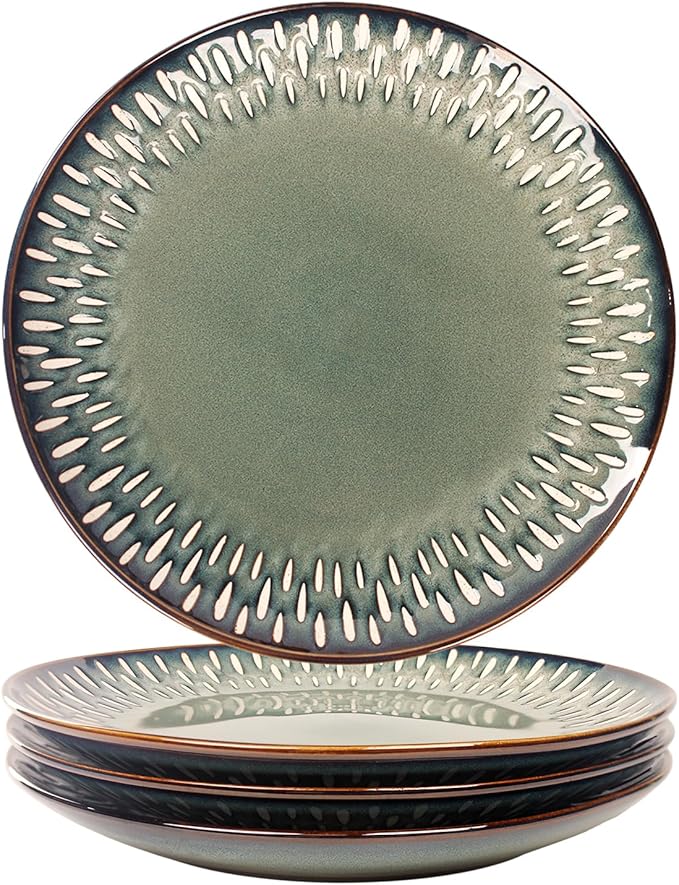 10.6-Inch Porcelain Plates Set, for Appetizer, Dinner Plates, Salad, Dessert, Snacks, Serving Plate Set of 4, Microwave and Dishwasher Safe, apply Home, Restaurant