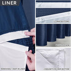 Furlinic Waffle Weave No Hook Shower Curtain with Snap in Fabric Liner Set,Heavy Duty Textured Bathroom Curtain with See Through Window,Waterproof & Machine Washable,Navy Blue,71x72 Inch
