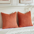 Fancy Homi Set of 2 Burnt Orange Fall Decorative Throw Pillow Covers 24x24 Inch for Couch Bed Sofa, Autumn Halloween Thanksgiving Home Decor, Soft Plush Corduroy Cute Aesthetic Cushion Case 60x60 cm
