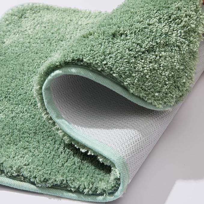 Acsploer Microfiber Bathroom Rugs and Mats Sets 2 Piece,Non-Slip Bath Rugs, Machine Washable Absorbent Bath Mats for Bathroom Floor, Shower (Green, 16''x24'' Plus 20''x32'')