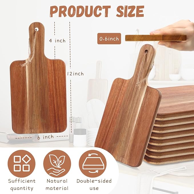Geetery 16 Pcs Acacia Wood Cutting Board Bulk Kitchen Wooden Chopping Boards with Handle Serving Tray Charcuterie for Pizza, Bread, Cheese, Fruit, Vegetables Housewarming Gift(12 x 6 Inch)