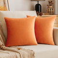 EMEMA Fall Orange Velvet Throw Pillow Covers 18x18 Inch Set of 2 Decorative Square Pillowcase Soft Solid Cushion Case for Couch Sofa Bed Bedroom Livingroom