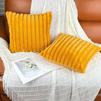 16x16 Throw Pillow Covers Set of 2, Decorative Faux Fur Covers for Bed, Couch Soft Fluffy Pillow Cover with Velvet Back for Living Room, Neutral Home Décor Accent for Sofa - Yolk Yellow