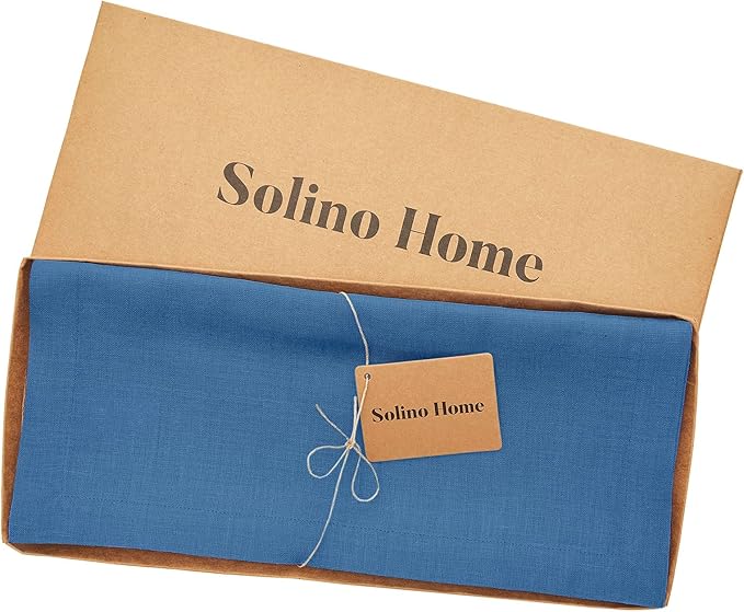 Solino Home Linen Table Runner 60 Inches - 100% Pure Linen Indigo Blue Table Runner 14 x 60 Inch Ideal for Dresser and Coffee Tables - Fall, Autumn, Thanksgiving, Christmas, Holiday - Fete