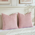 Fancy Homi Set of 2 Blush Pink Boho Decorative Throw Pillow Covers 24x24 Inch for Couch Bed Sofa, Aesthetic Modern Bohemian Room Decor, Soft Fuzzy Fluffy Cozy Corduroy Textured Cushion Case 60x60cm