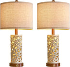 22" Dual Light Table Lamps Set of 2 for Living Room, Touch Lamp with 3-Level Dimming, USB A+C Table Lamp for Bedroom, Farmhouse Lamps for Night Stands(Brown, Bulb Included)