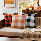 MIULEE Fall Throw Pillow Covers Pack of 2 Decorative Classic Farmhouse Buffalo Check Plaid Linen Soft Soild Pillow Case Orange Cushion Case for Halloween Sofa Bedroom Outdoor 18 x 18 Inch
