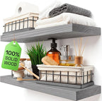 BAOBAB WORKSHOP Wood Floating Shelves for Wall - Rustic Shelf 24 inch - Grey Bathroom Shelves - Solid Wood Shelves for Wall for Bedroom Kitchen Living Room - Gray Finish - 24 x 6.7 Inch, Set of 2