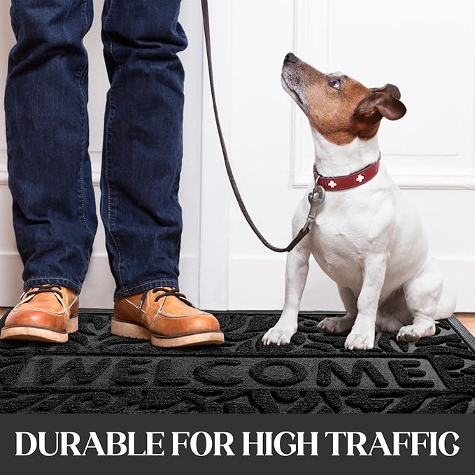 Yimobra Welcome Mat Outdoor 29.5x17, Waterproof Non-Slip Outdoor Mats for Front Door Outside Entrance, Low-Profile Entryway Mat Indoor for Garage Patio, Black
