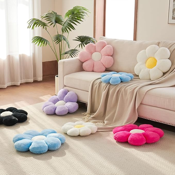 Xuyier Flower Pillow, Decorative Throw Pillow, 19.6“ Cute Daisy Pillow, Aesthetic Fun Decor Pillows for Bed, Flower Shaped Accent Cozy Pillow for Couch