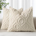 decorUhome Fall Throw Pillow Covers 20x20 Inch Set of 2, Soft Plush Decorative Faux Fur Beige Solid Couch Pillow Covers, Accent Farmhouse Neutral Square Euro Pillow Cases for Sofa Bed Living Room