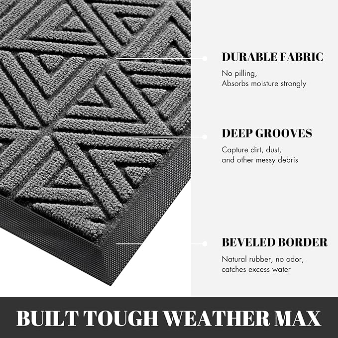 Yimobra Outdoor Mats for Front Door, Stops Mud & Dirt at Entrance, Fits Garage & Patio, All-Weather Waterproof Non Slip Outdoor Indoor Welcome Mat, 29.5x17 Grey