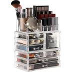 Cq acrylic 3 Pack Clear Makeup Organizer for Vanity,Countertop,Stackable 8 Drawers Cosmetic Storage for Hair Clip,Jewelry,Lipstick,Makeup Brush,Beauty Product Desk and Bathroom Skincare Organizers
