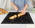 Glass Cutting Board 20”x16”: Tempered Glass Kitchen Counter Protector - Durable- Scratch-Resistant, Heat-Proof - Design 4 - Black Design
