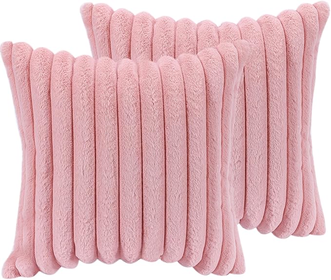 24x24 Pillow Covers, Decorative Faux Fur Throw Pillow Covers for Couch, Sofa Soft Fluffy Pillow Cover with Velvet Back for Living Room, Neutral Home Décor Accent for Bed - Pink