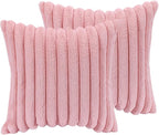 18x18 Throw Pillow Covers Set of 2, Decorative Faux Fur Covers for Bed, Couch Soft Fluffy Pillow Cover with Velvet Back for Living Room, Neutral Home Décor Accent for Sofa - Pink