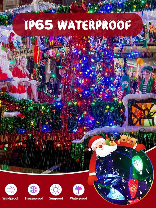 C6 Solar Christmas Lights Outdoor, 100 LED 40FT Christmas Decorations Outdoor Waterproof, Solar String Lights for Outside with 8 Modes, Fairy Twinkle Light for Tree Garden Yard Xmas Decor (Multicolor)