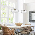 Large Glass Pendant Lighting, 14" Hammered Lampshade Hanging Lamp, 3-Light Brass Gold Chandelier for Dining Living Room Kitchen Island (Clear Glass Shade, 14 Inches)