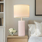 Table Lamps for Living Room Set of 2, Ceramic Table Lamps for Bedroom, 20" Modern Lamps for Night Stands, Pink