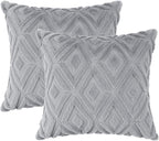 Pallene Grey Throw Pillow Covers 18x18 Set of 2, Soft Plush Faux Fur Decorative Couch Pillow Covers for Sofa Bed Living Room Pillow Cases with 3D Diamond Pattern