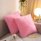 XeGe Cozy Faux Fur Throw Pillow Covers, Zippered Fluffy Cushion Covers, Shaggy Fuzzy Decorative Pillow Covers, Plush Furry Pillowcases Pack of 2 for Sofa Couch Home Decor (18''x18'', Light Pink)