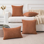 Kevin Textile Decorative Pillow Covers Set of 2 Striped Plush Corduroy Pillows Pillowcases Boho Home Decor Cushion Covers for Couch Sofa Bed Living Room 16x16 Inch, Burnt Orange