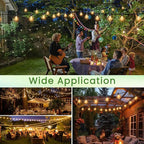 Outdoor String Lights 100FT Waterproof LED Outdoor Lights for Patio with 53 Shatterproof LED Bulbs (3 Spare),Outside Hanging Light for Party, Bistro, Gazebo, Backyard, Garden,Black Cord
