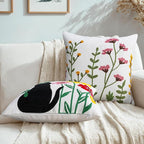 Adabana Neutral Decorative Floral Pillow Covers 18x18 Inch Boho Embroidered Throw Pillow Cover Square Farmhouse Couch Cushion Cases for Bed Sofa Bedrrom Living Room Decor,Black Cat